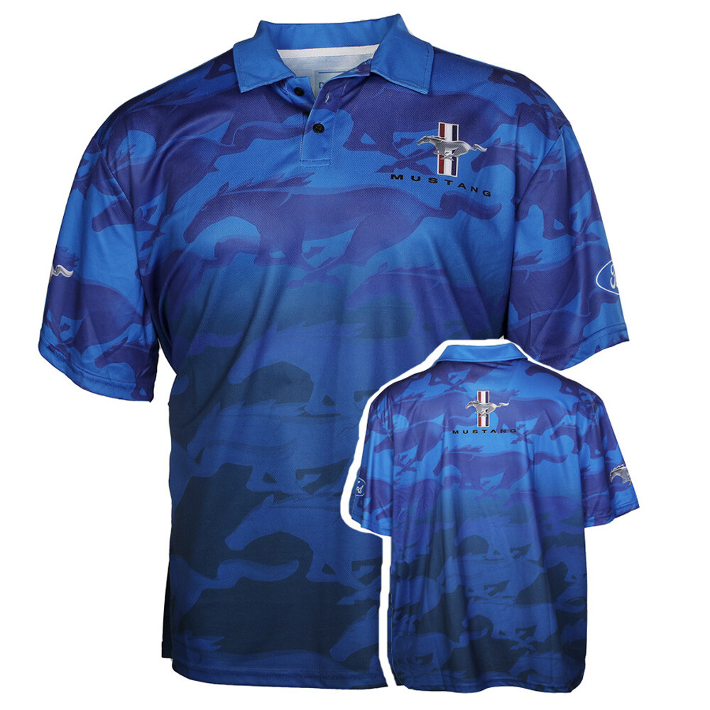 Ford Mustang Performance Horse Logo Dry-Wicking Blue Polo Shirt Official License gallery
