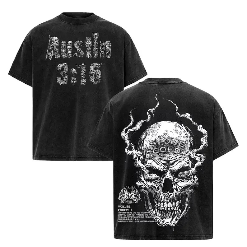 Urban Streetwear Black Washed Stone Cold Steve Austin Graphic T Shirt for Men gallery