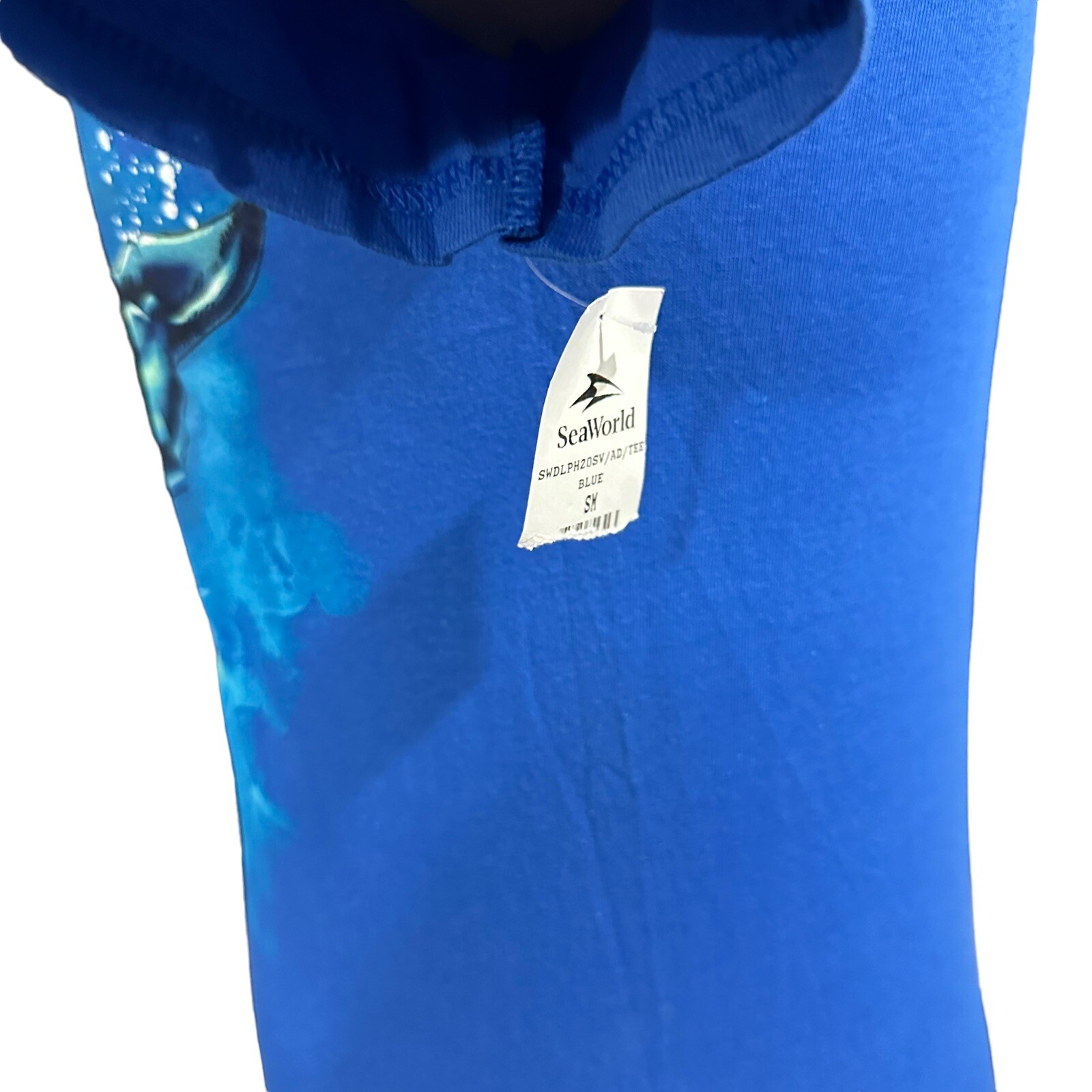 Sea World Adult Blue Big Dolphin Graphic Print T-Shirt Sz Sm 100% Cotton NWT gallery