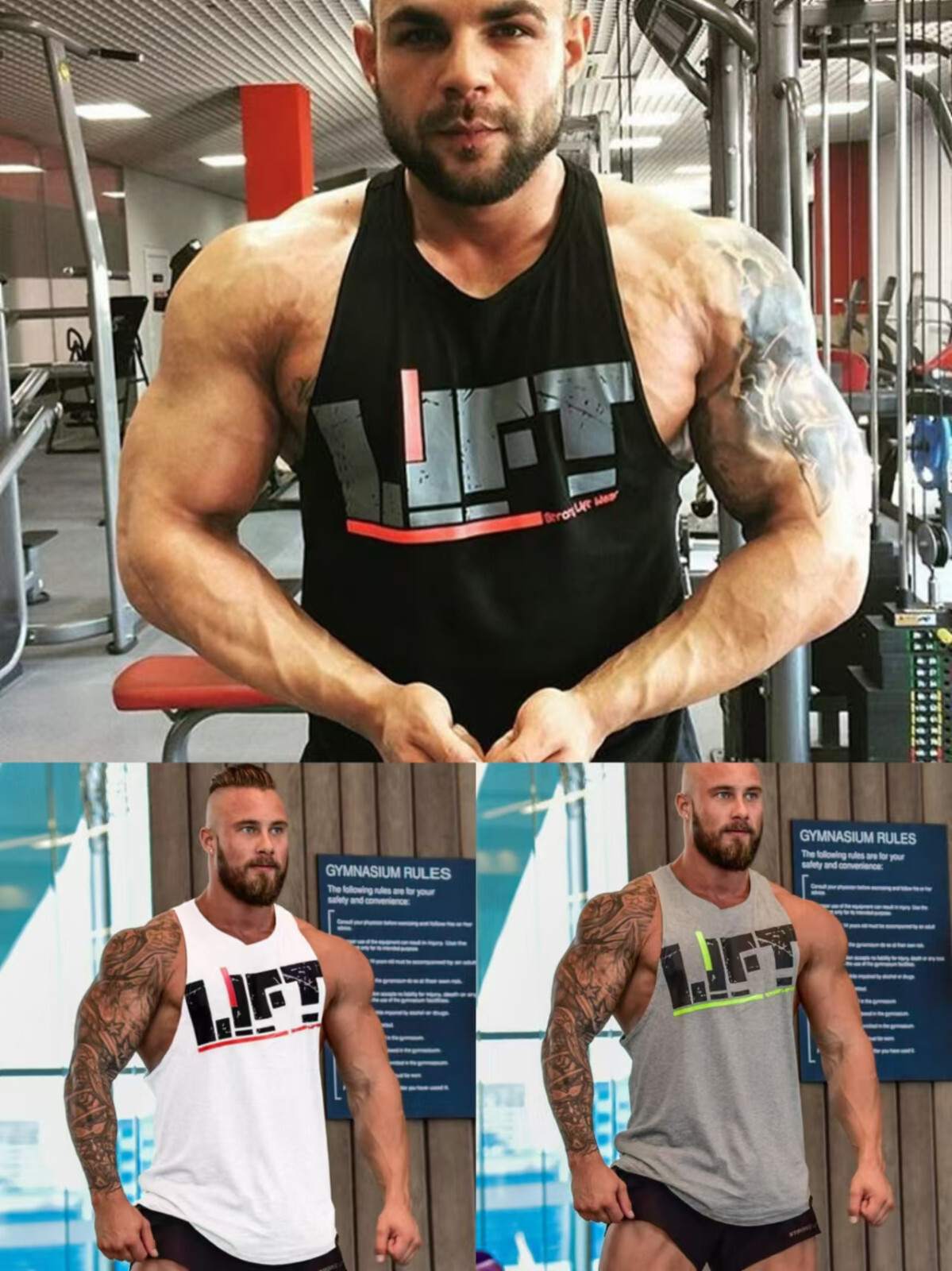 Men Workout Tank Top Sleeveless Gym Shirts Bodybuilding Fitness Muscle Tee Shirt gallery