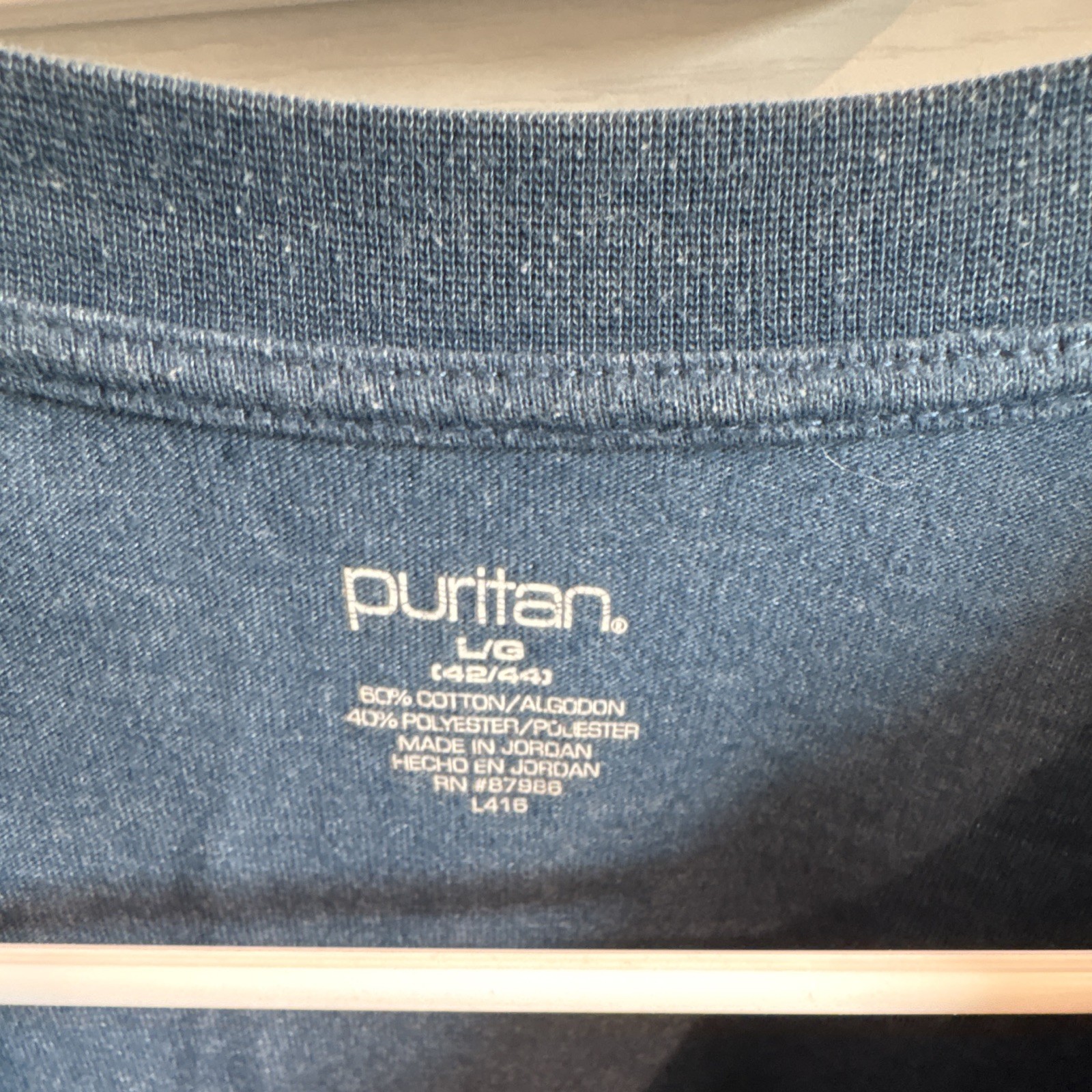 Puritan Men's L Blue Solid Crew Neck Knit Cotton/Poly Long Sleeve T-Shirt gallery
