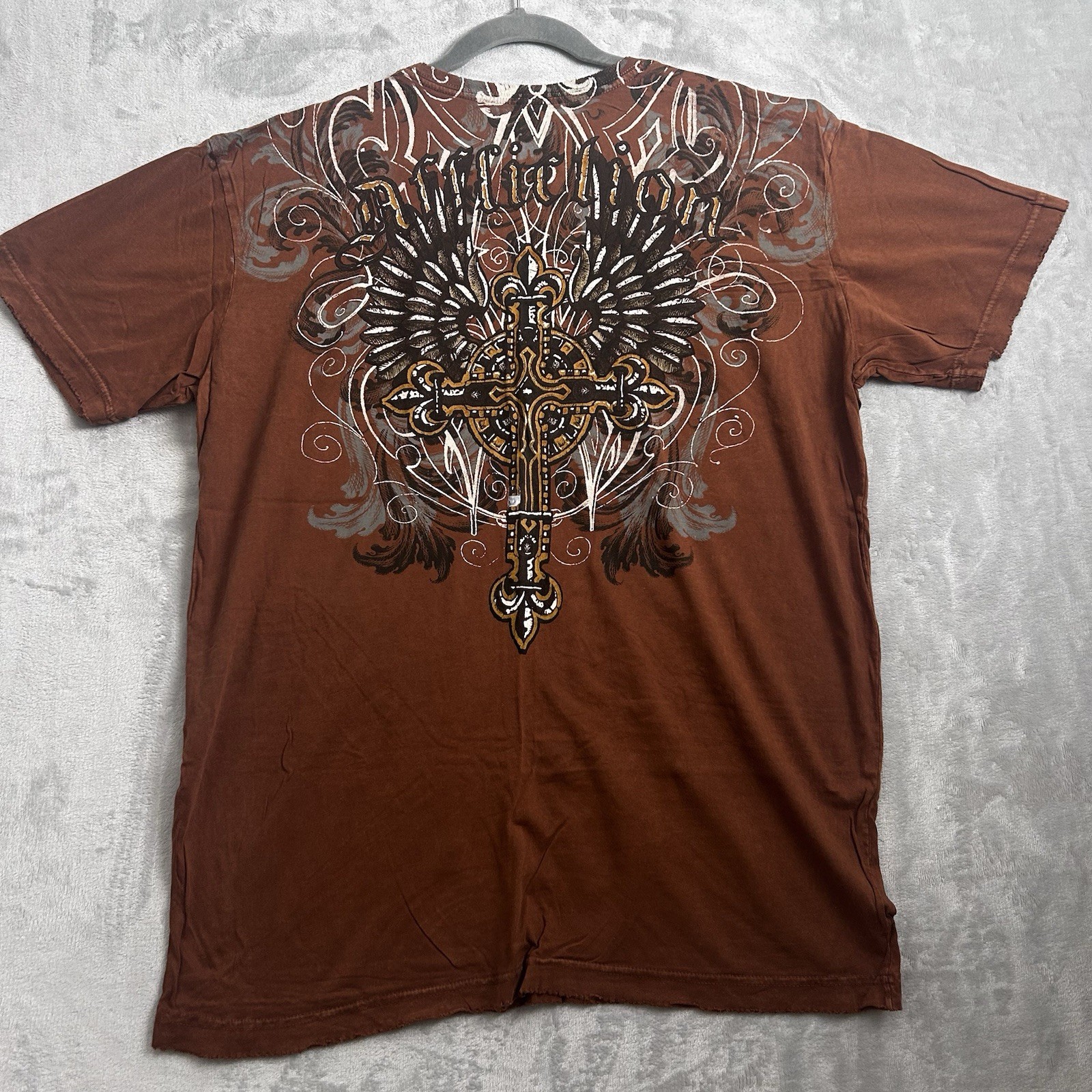 Vintage Affliction T-Shirt Mens XL Brown Los Angeles Cross Goth Wings Grunge Y2K gallery