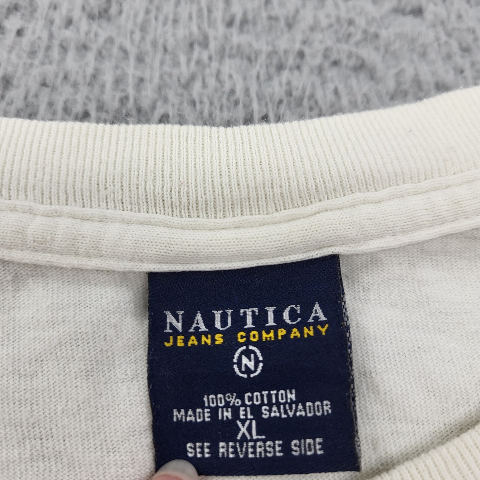 Nautica Jeans Shirt Mens XL VTG White Logo Graphic gallery