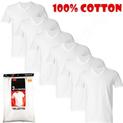 Men’s White/Black 6-Pack V-Neck T-SHIRTS ” TAGLESS-100% COTTON”