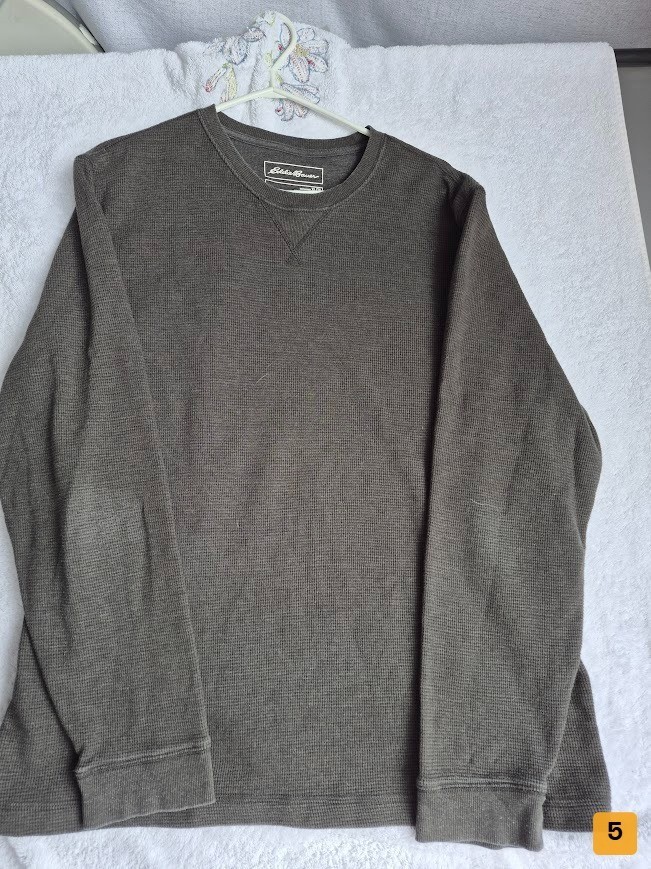 Eddie Bauer Waffle Crewneck Sweatshirt Gray Sz XL Good gallery