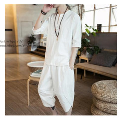 New Men Set 2pcs T-Shirt and Pants Sets Summer Chinese Style Beach Outfits