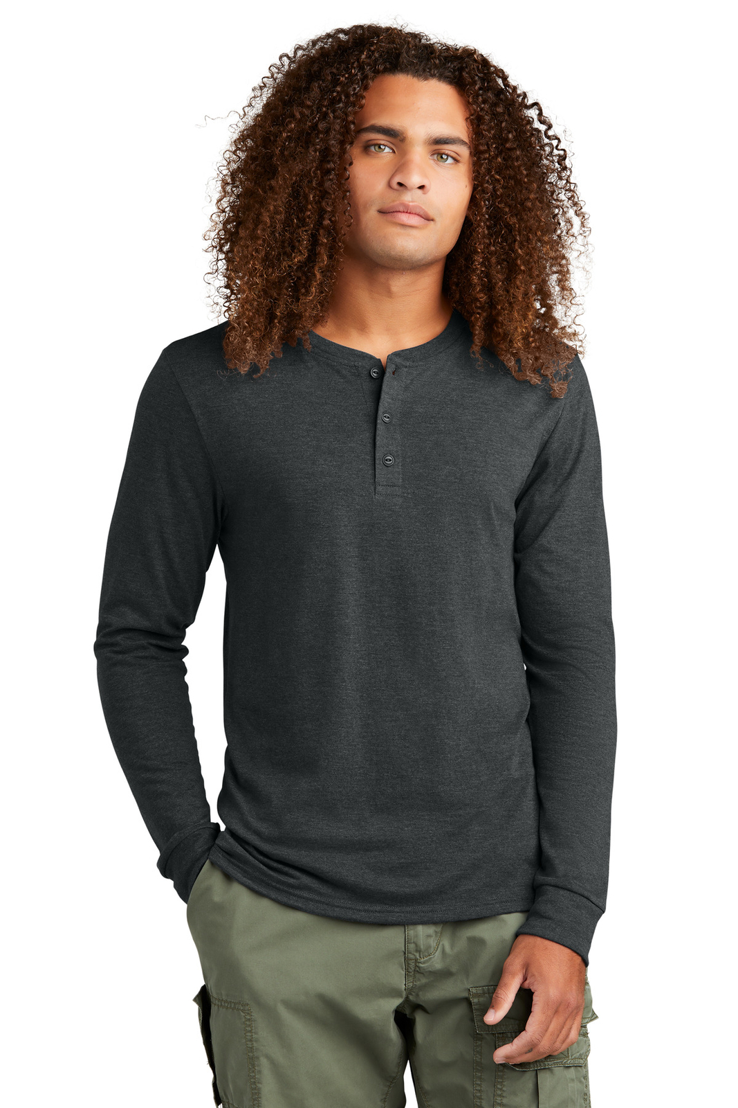 District DT145 Mens Long Sleeve Perfect Tri Henley T-Shirt gallery
