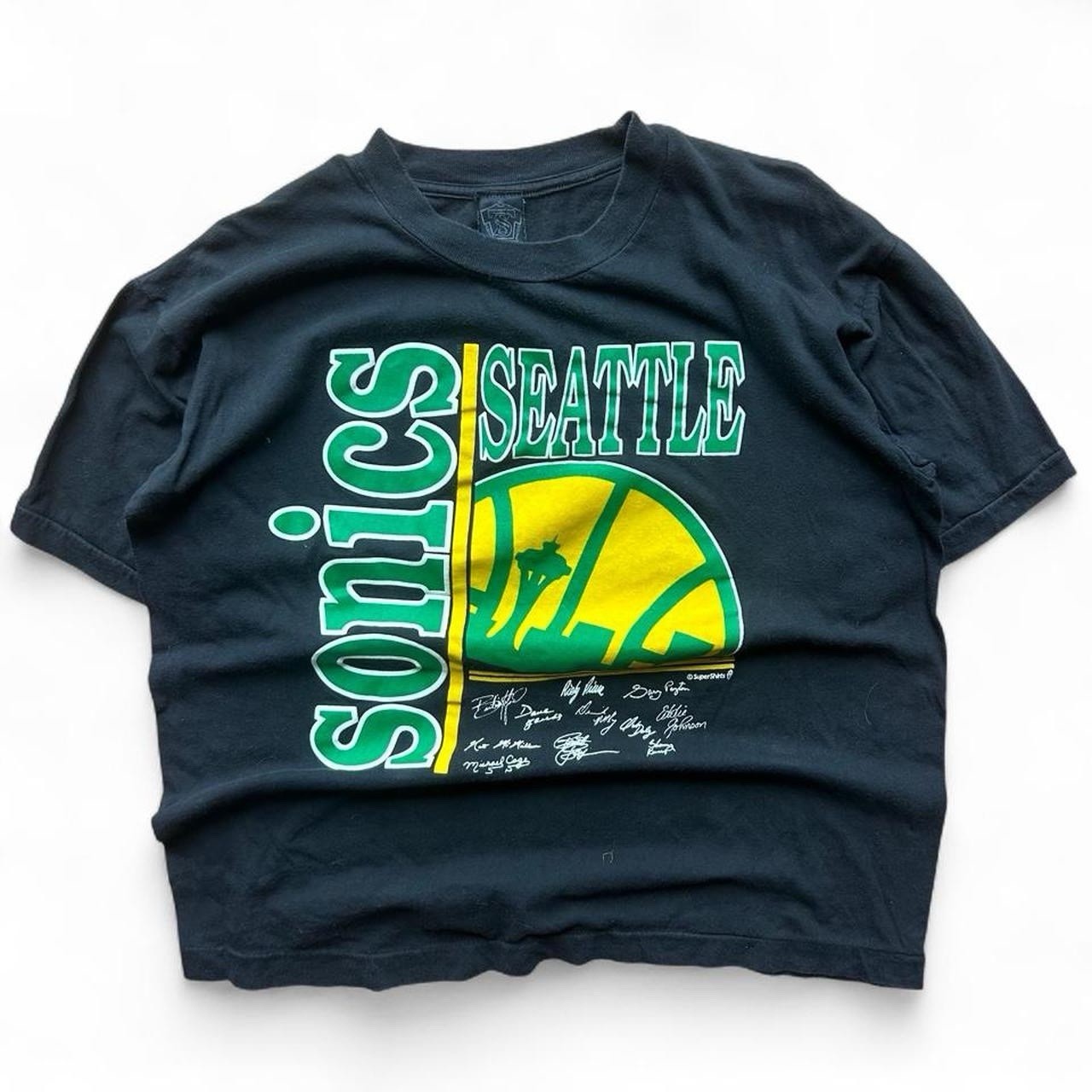 90s vtg Seattle SuperSonics NBA Graphic Tee single-stitch black tee XL gallery