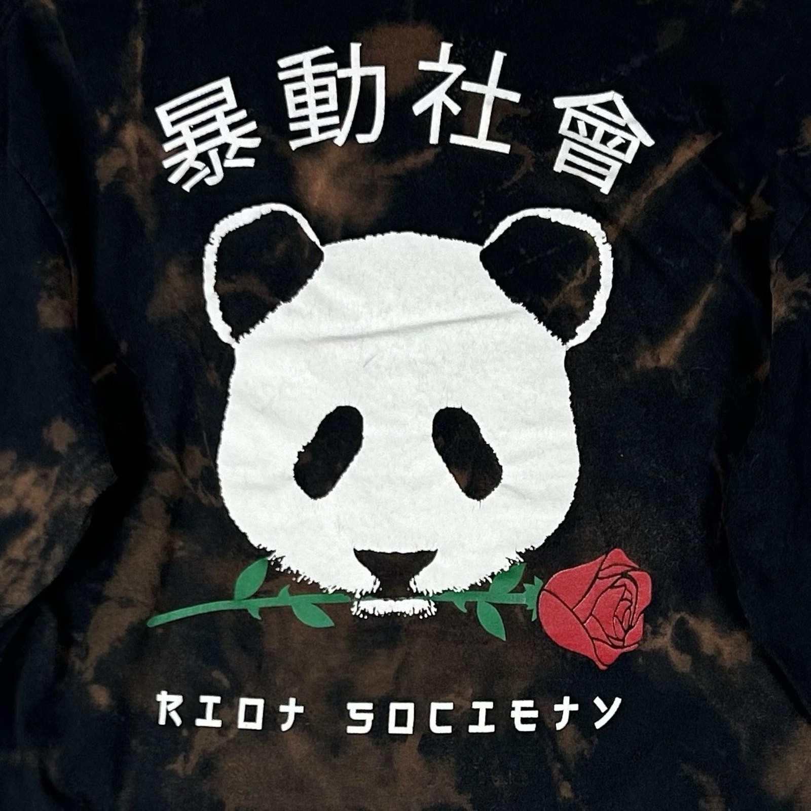 Riot Society Long Sleeve T-Shirt Men's Medium Panda Rose Tye Dye Black Brown Tee gallery