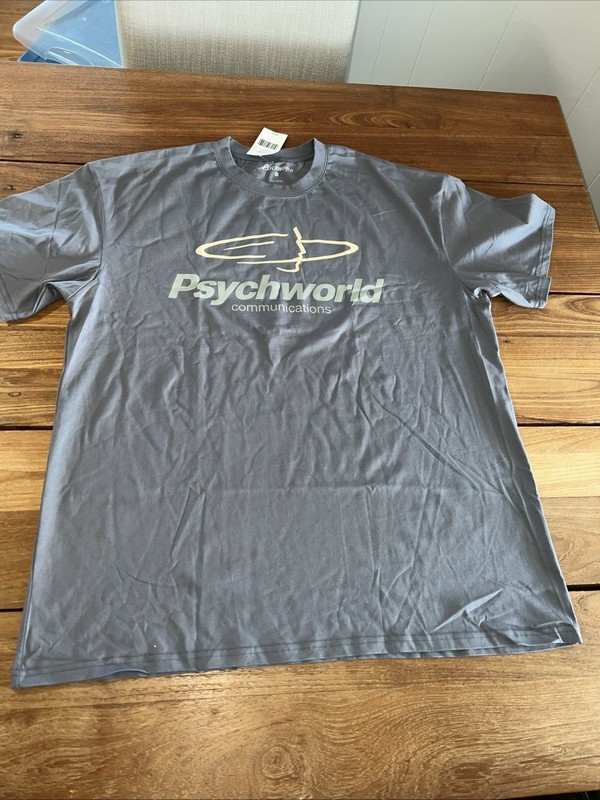 Psychworld Communications Graphic T-shirt Men 2XL Oversized Gray Logo. F2