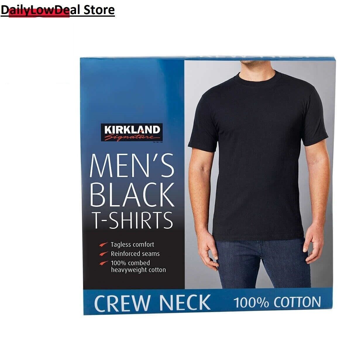 Kirkland Men's Black 100% Cotton Crew Neck T-shirt FREE SHIPPING! 2 OR 6 PACK gallery