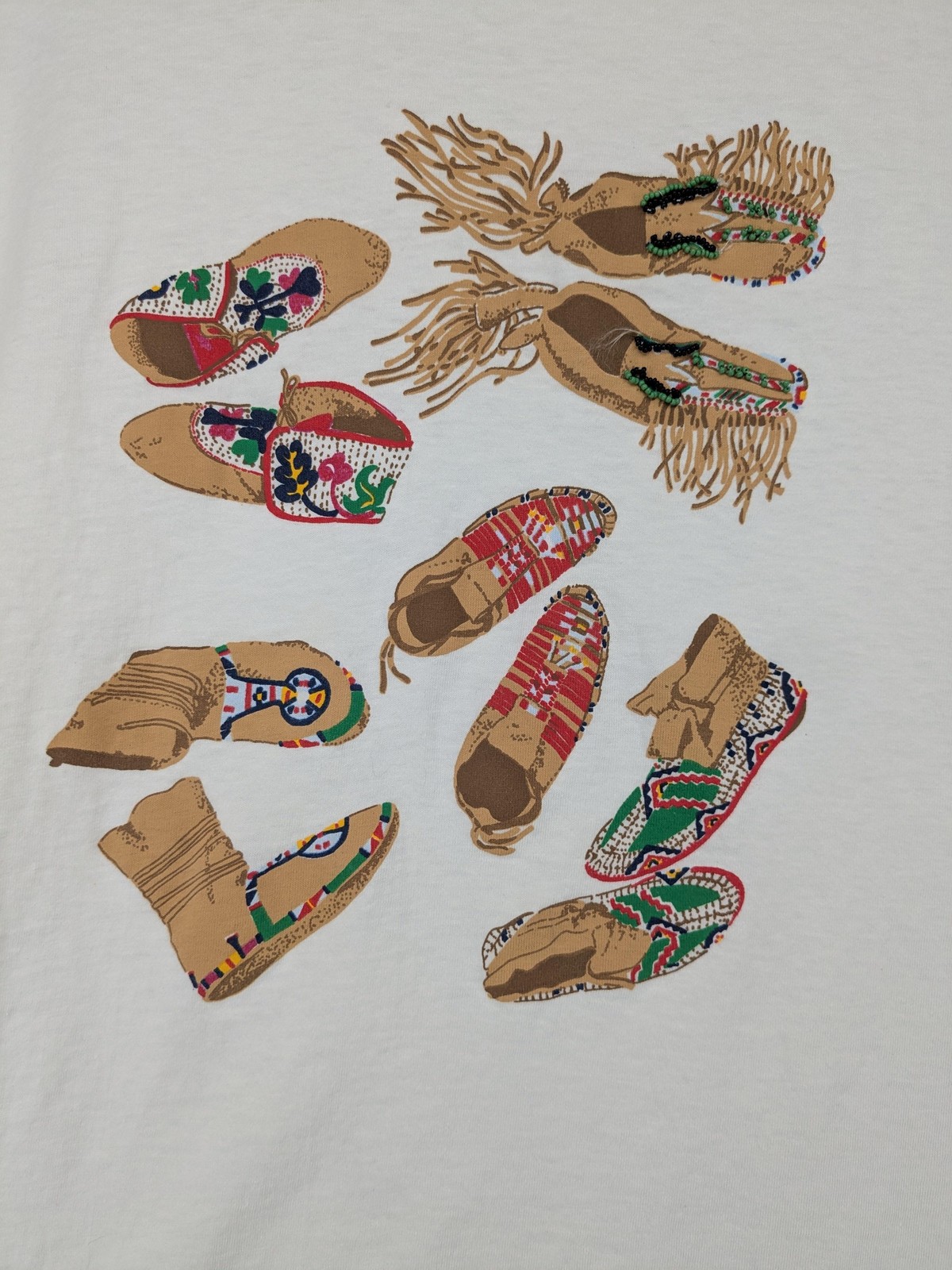 Vintage Central Falls Shirt Mens One Size White Beaded Moccasins Graphic USA 90s gallery