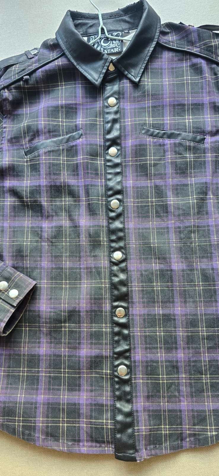 KILLSTAR Сult Luxury Men Shirt TARTAN Black/purple Long sleeve Size M Button-Up gallery