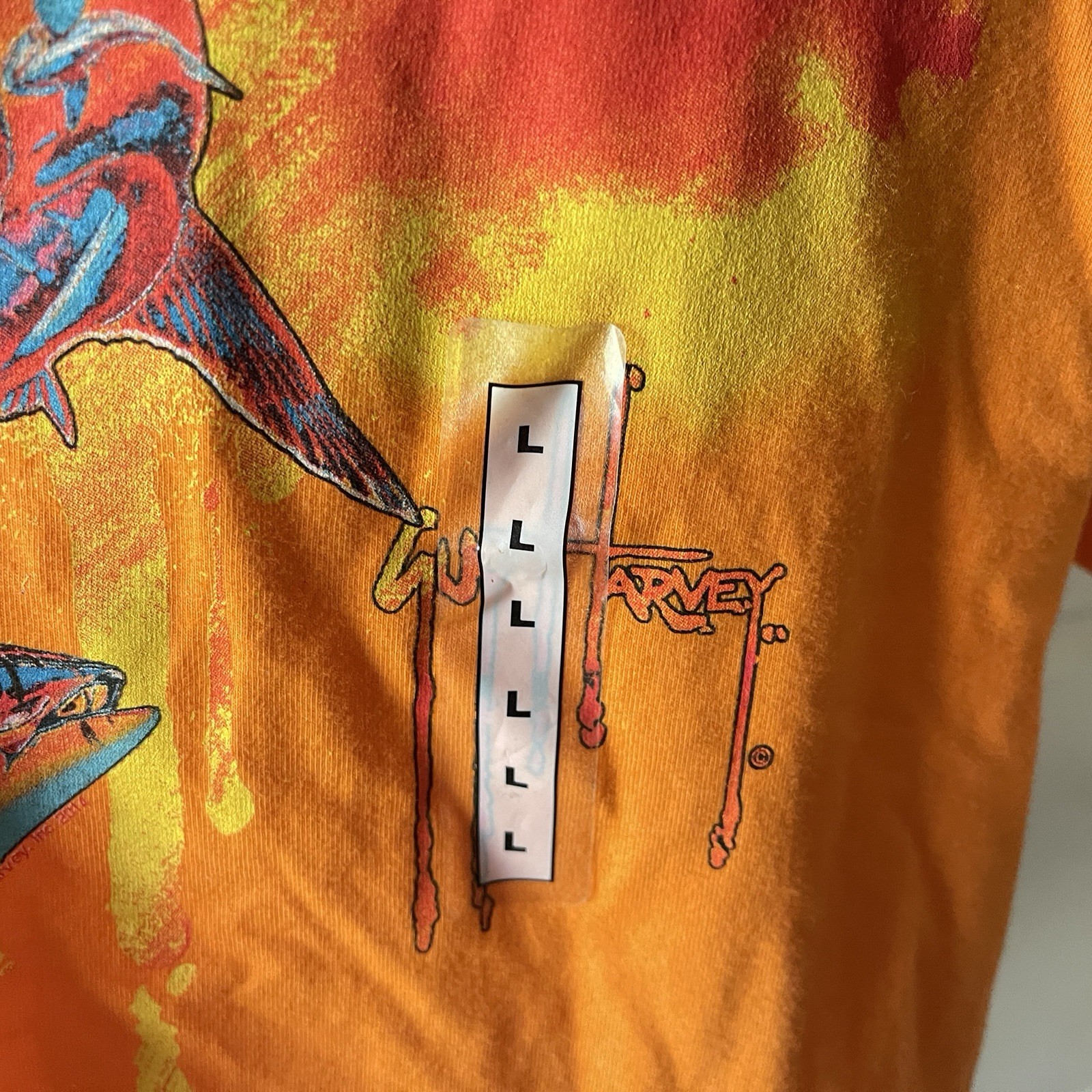 Guy Harvey AFTCO T-shirt Mens Sz L Blue Water Orange Marlin Tuna Short Sleeve gallery