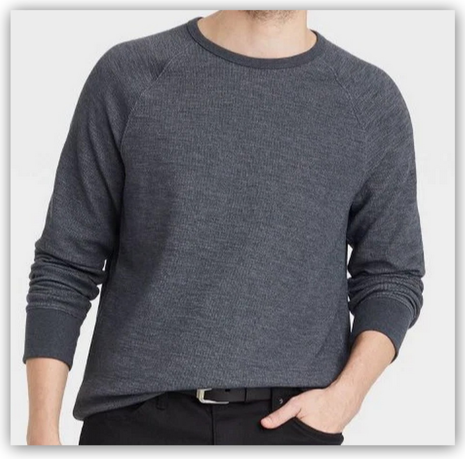 Men's Long Sleeve TEXTURED PULLOVER Shirts Crewneck Goodfellow gallery