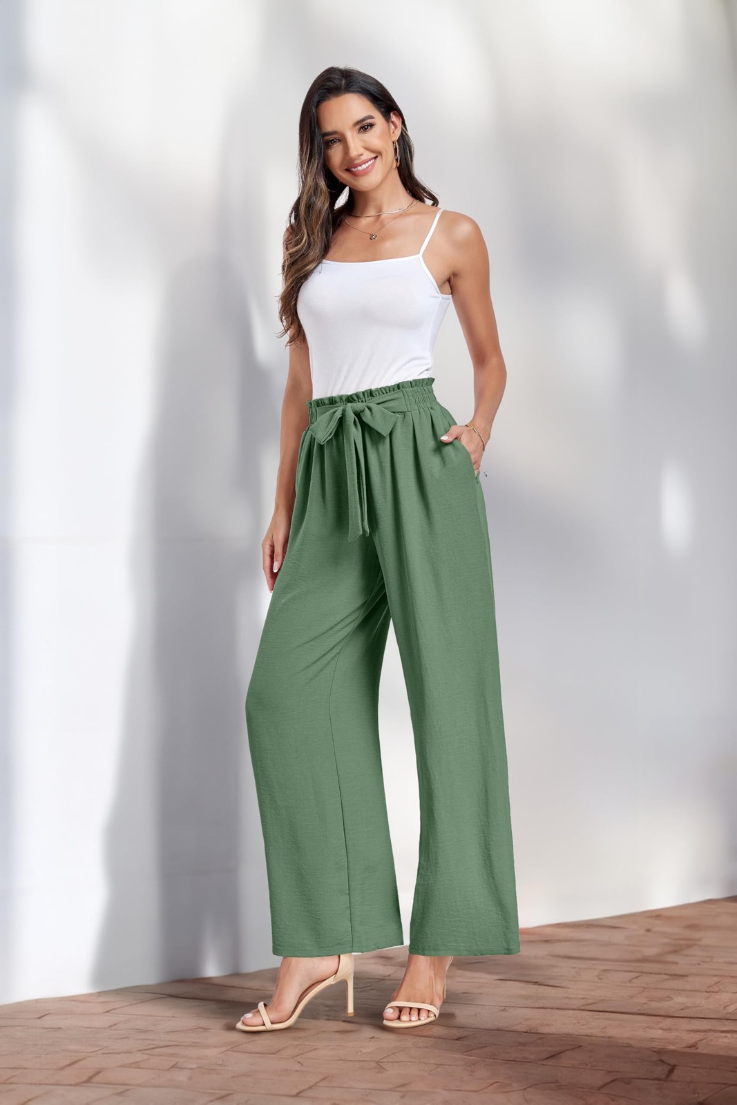 Linen White Wide Leg Women Palazzo Work Lounge Business Office Camo Pants Sum... gallery
