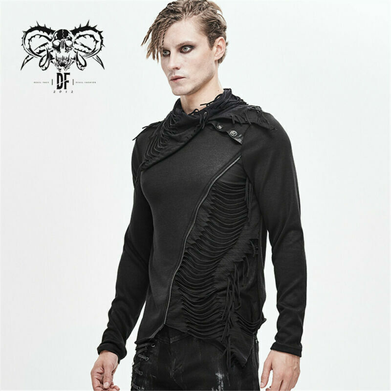 Men's Gothic Asymmetry Top Punk Rock Stage Performance Splicing Long Sleeve Tees gallery