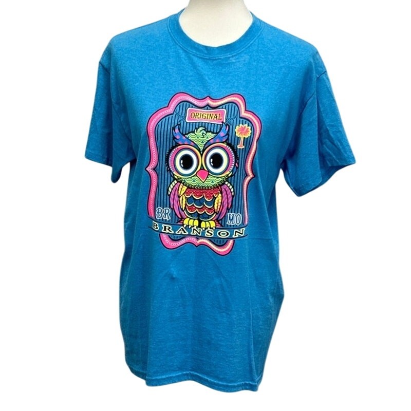 Branson Mens Medium Neon Owl PolyCotton Short Sleeve Crew Neck Tee Shirt gallery
