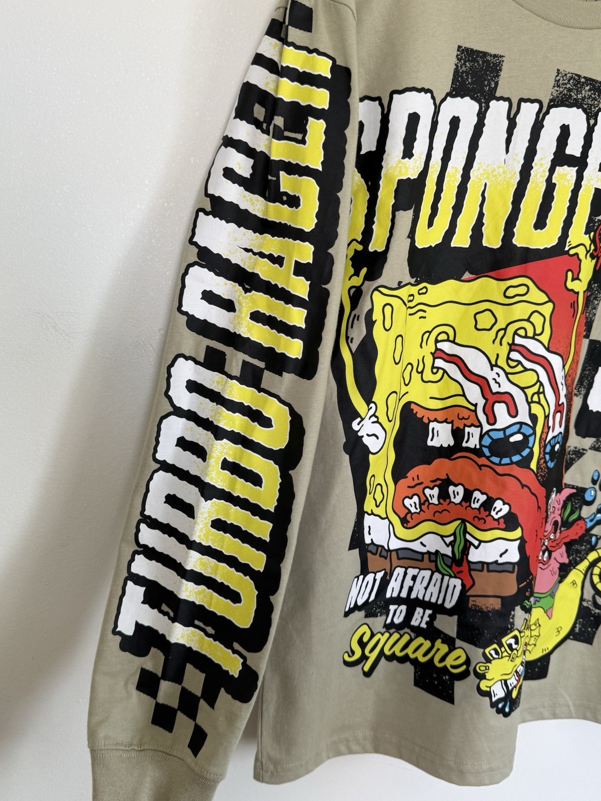 Spongebob Square Pants NEFF Turbo Racer Graphic Long Sleeve Olive Green Shirt Sm gallery
