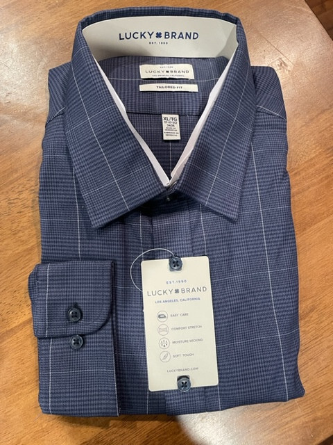 LUCKY BRAND MEN'S TAILORED FIT HERRINGBONE DRESS SHIRT(BLUE, 15-15.5 34/35) NWT gallery