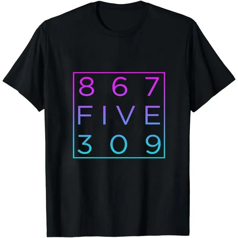 867-5309 Jenny Retro 80s Music Song Vaporwave Synthwave Pink Blue Graphic Tee gallery