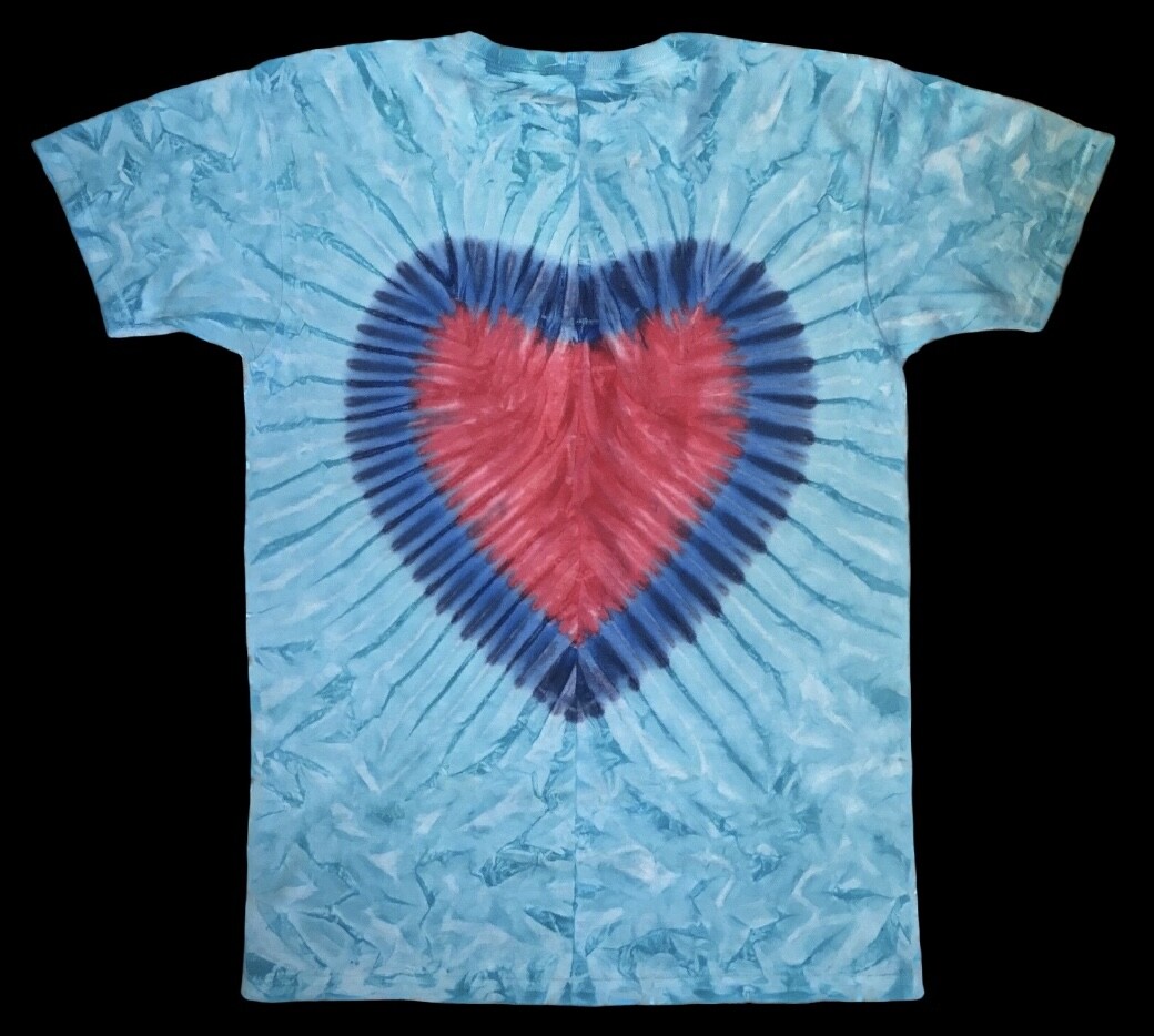 *New* 2XL - Sm Handmade Tie Dye, Aqua w/Heart, Crew or V-Neck gallery