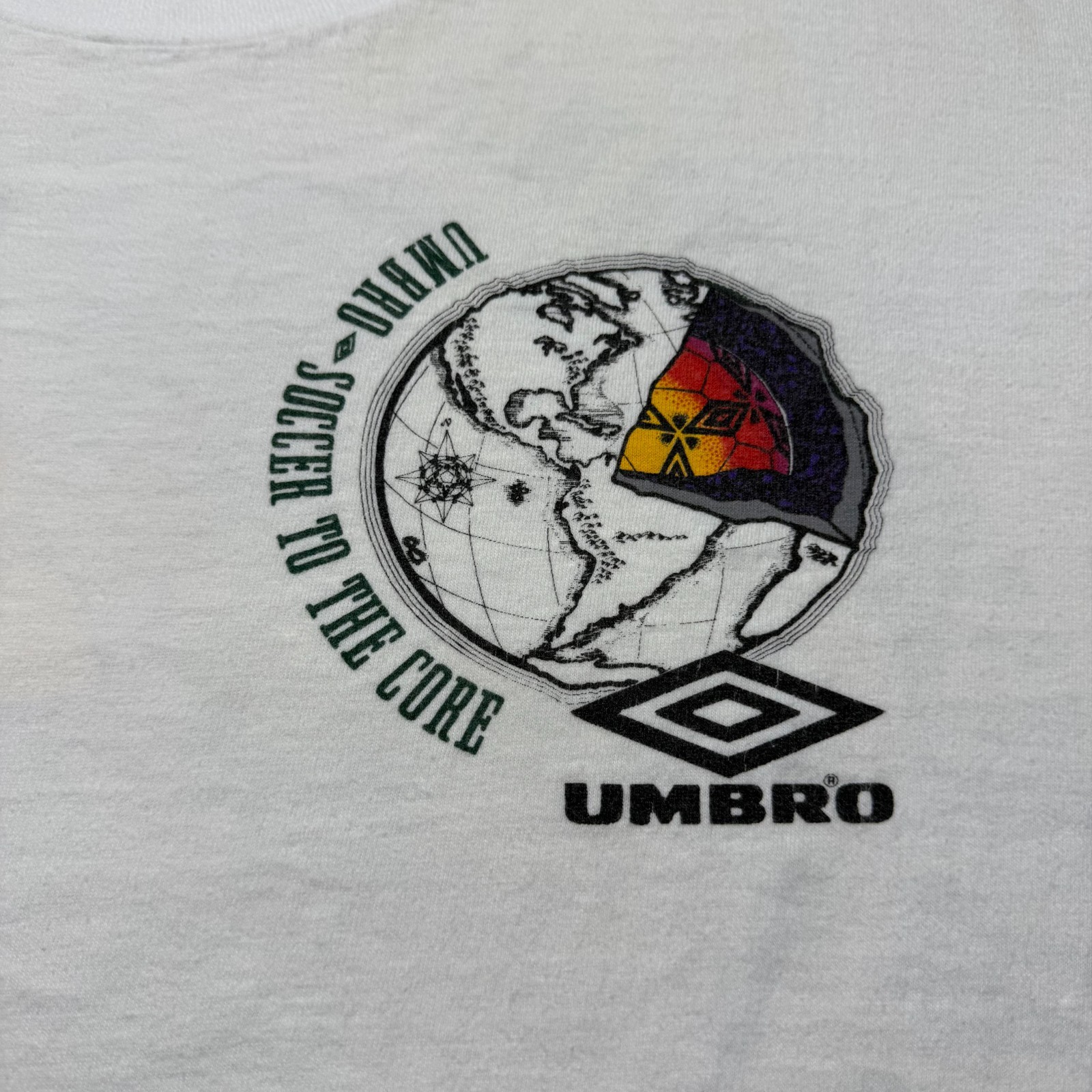 Vintage 90s Umbro Soccer To The Core Globe Sports Graphic T-Shirt USA - Large gallery