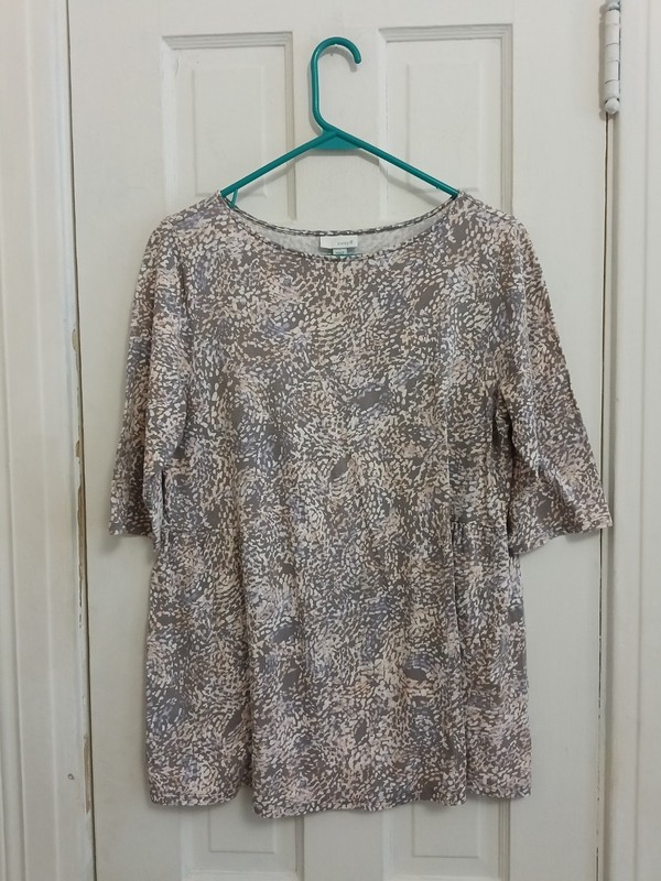 J.Jill Pure Jill Top Womens M Gray Printed Short Sleeve Boat Neck Knit Tunic D2
