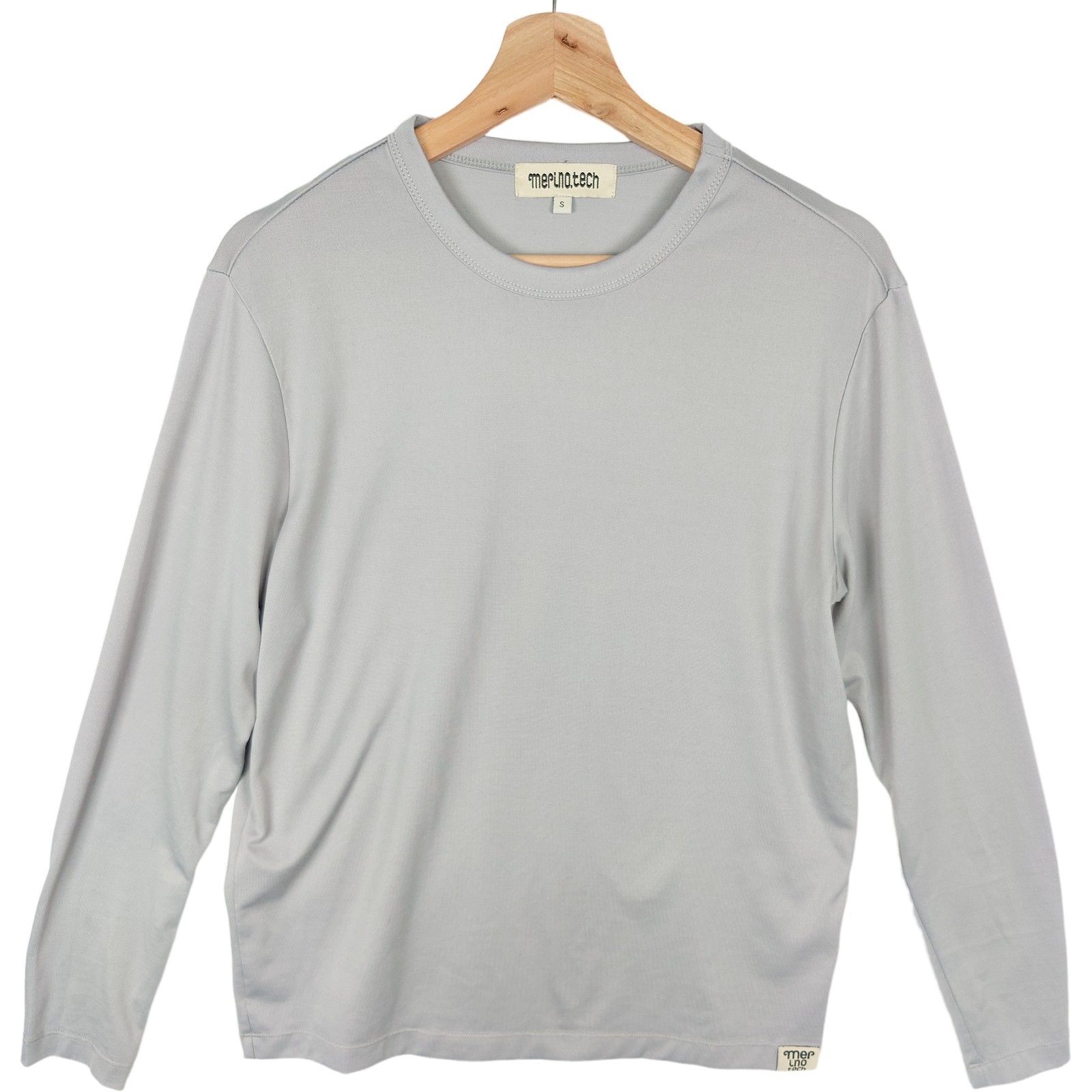 Merino.tech Men's Gray 100% Merino Wool Long Sleeve Crew Neck Shirt S gallery