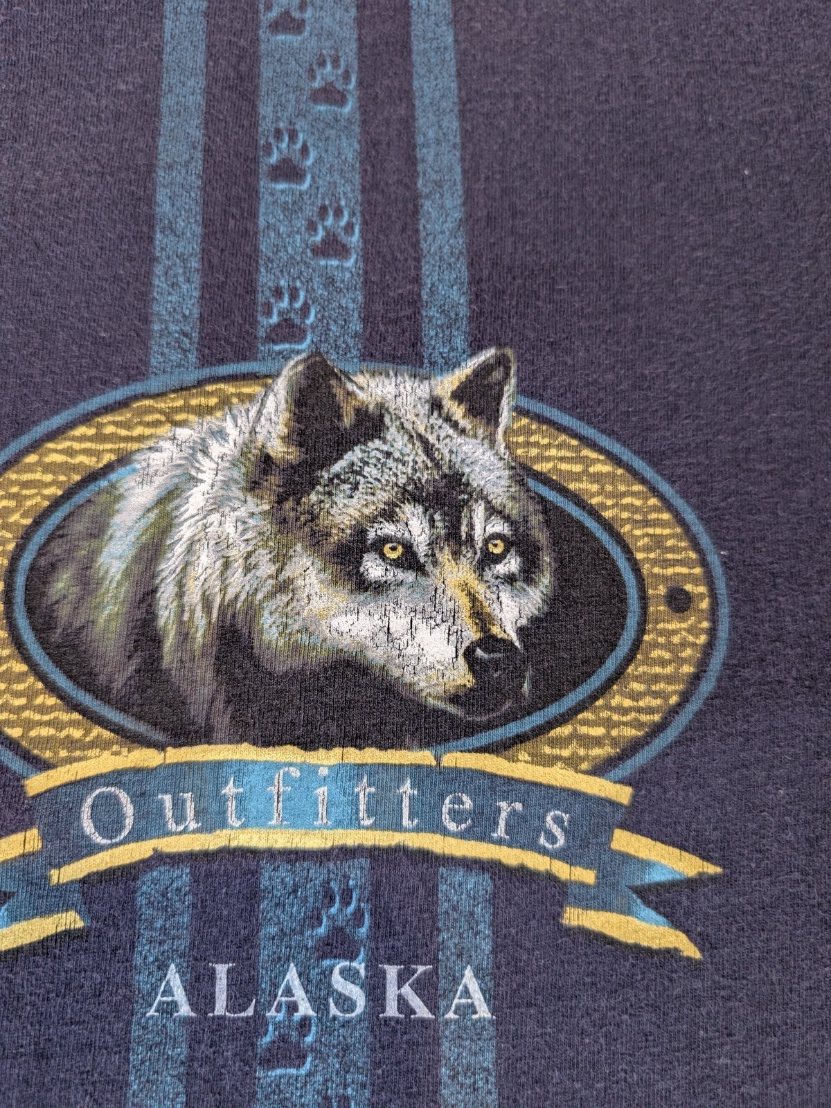 Vtg Alaska Outfitters Wolf Cityscape XXL Men's Navy T-shirt gallery