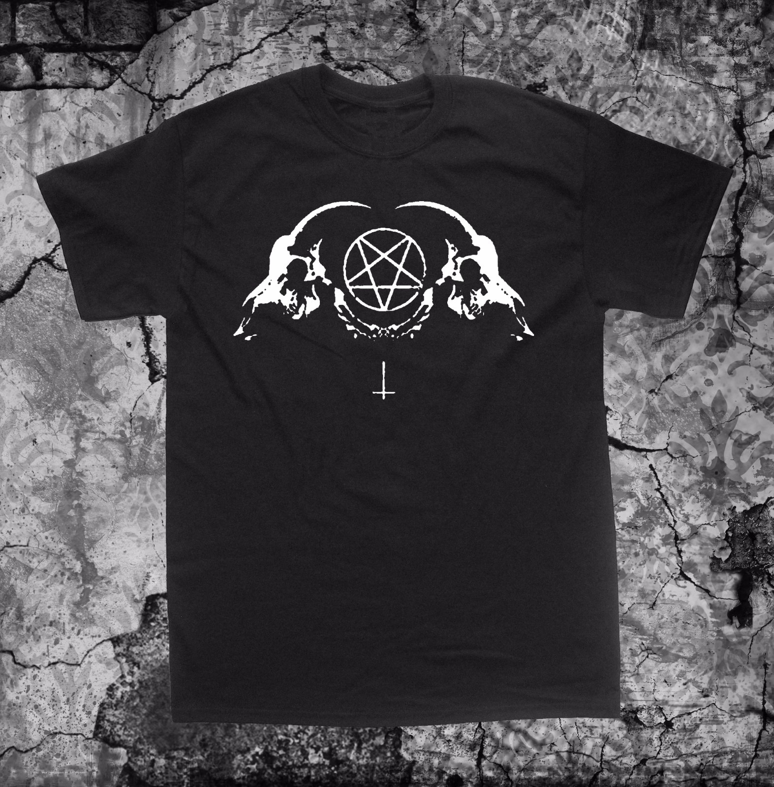 Satanic Goat Skull T Shirt Punk Occult Gothic Satan Metal Baphomet Pentagram Tee
