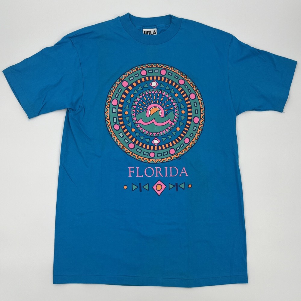 Vintage 90s Florida HRLA Single Stitch T-shirt – Teal Blue Mens Large EUC