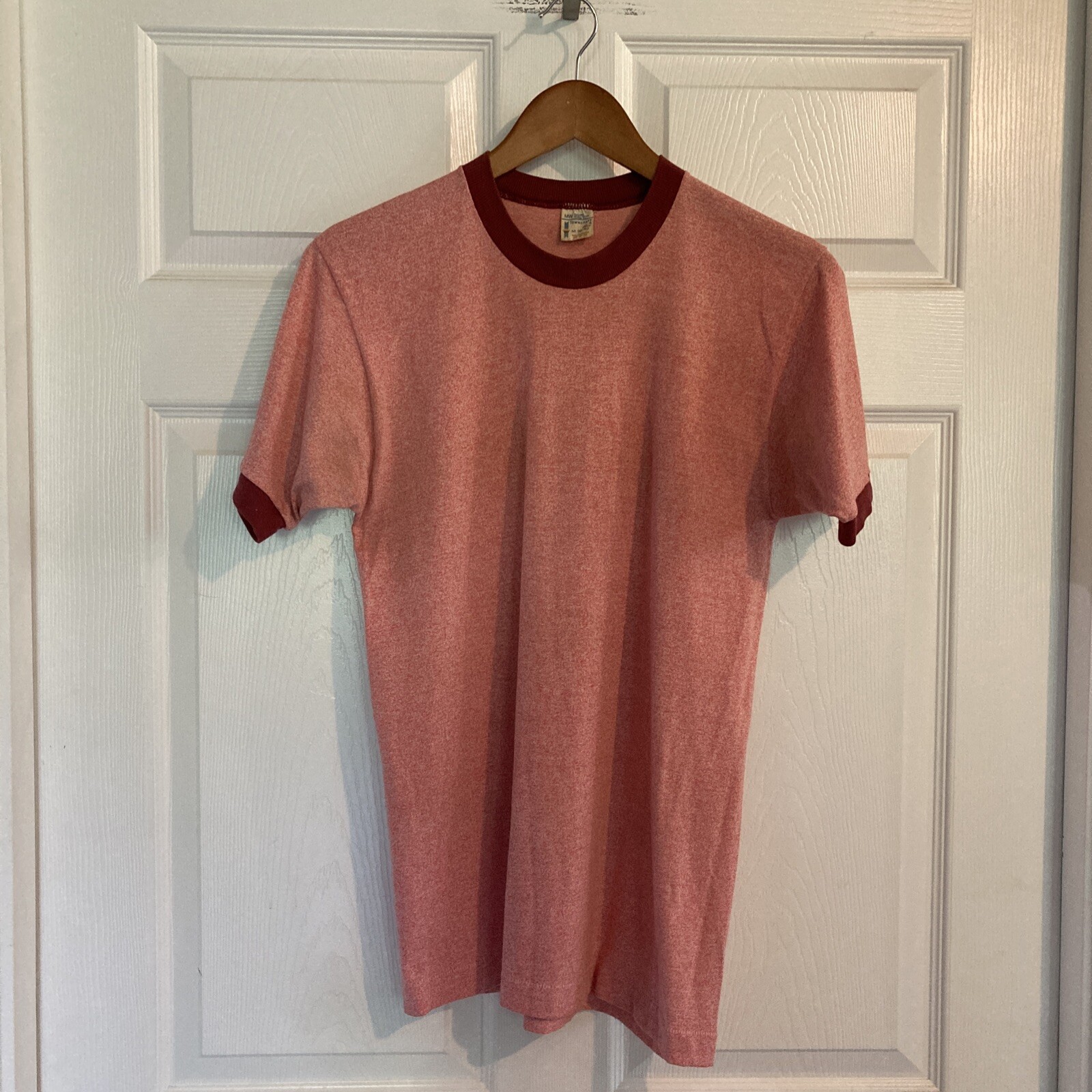 Vintage JC Penney Towncraft Ringer T-shirt Mens Sz M Cotton Poly 50/50 Pink 70s gallery