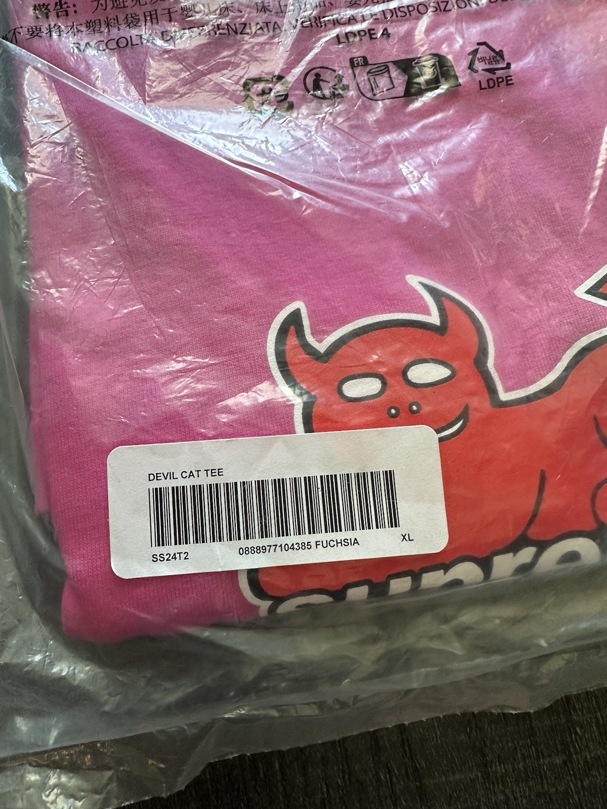 Supreme Toy Machine Devil Cat Tee Pink Fuchsia Size XL 100% Authentic SS24 gallery