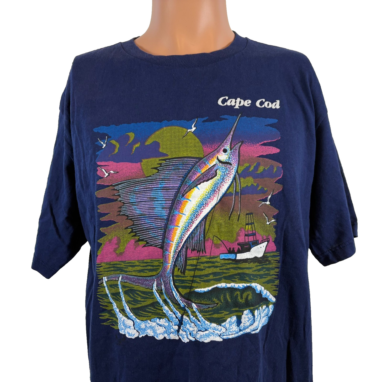 Vintage Cape Cod T Shirt Mens Size L Blue Swordfish Massachusetts 90s gallery