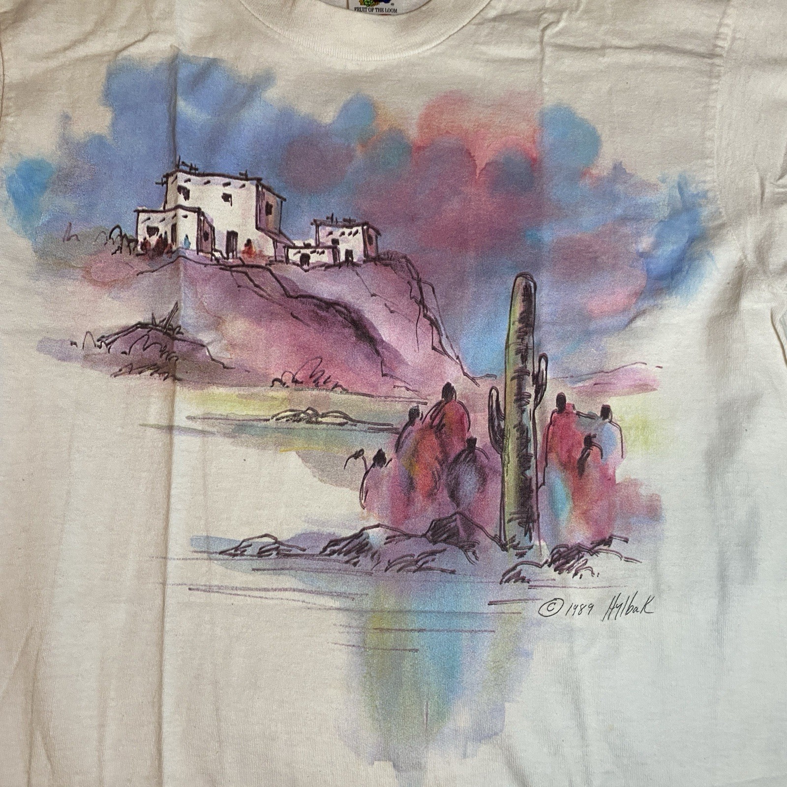 Vtg Art Shirt Hand colored Serigraph Pueblo 1989 Mens Sz L gallery