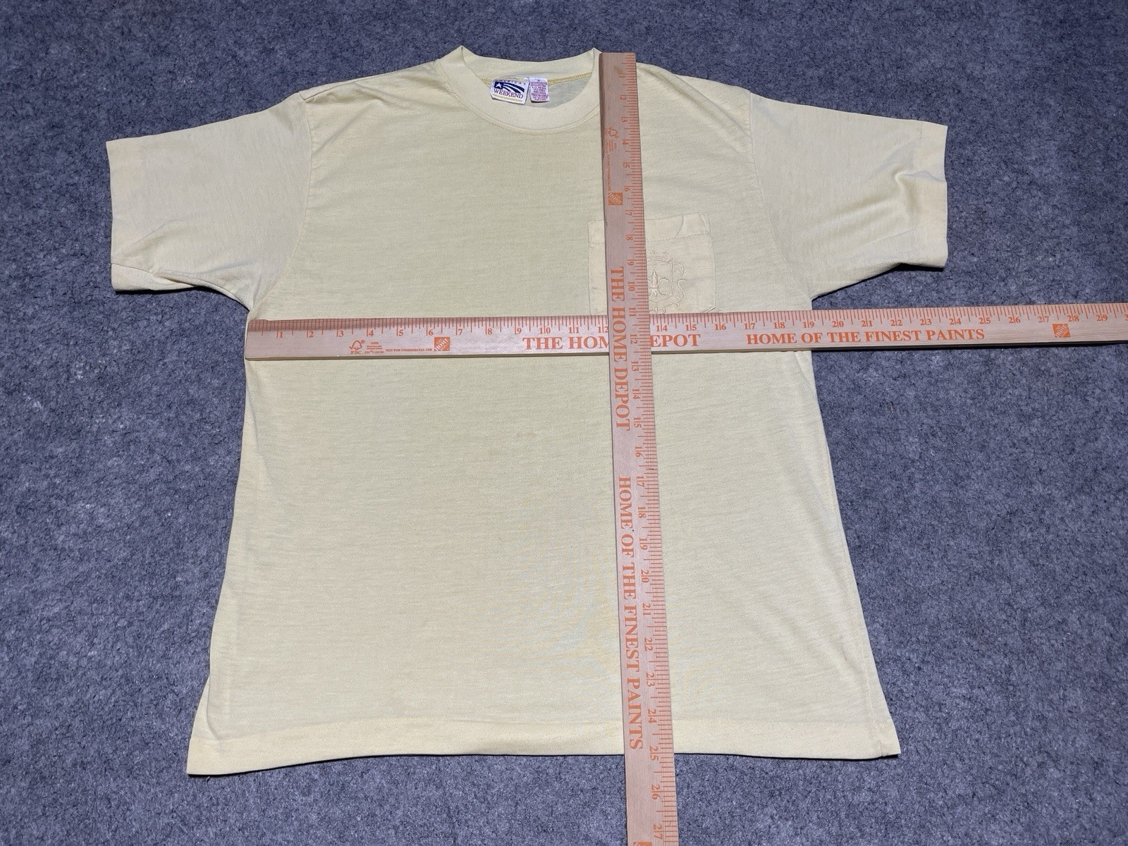 True VIntage Single Stitch THIN Distress Pocket Blank Pale Yellow Shirt Baggy Sm gallery