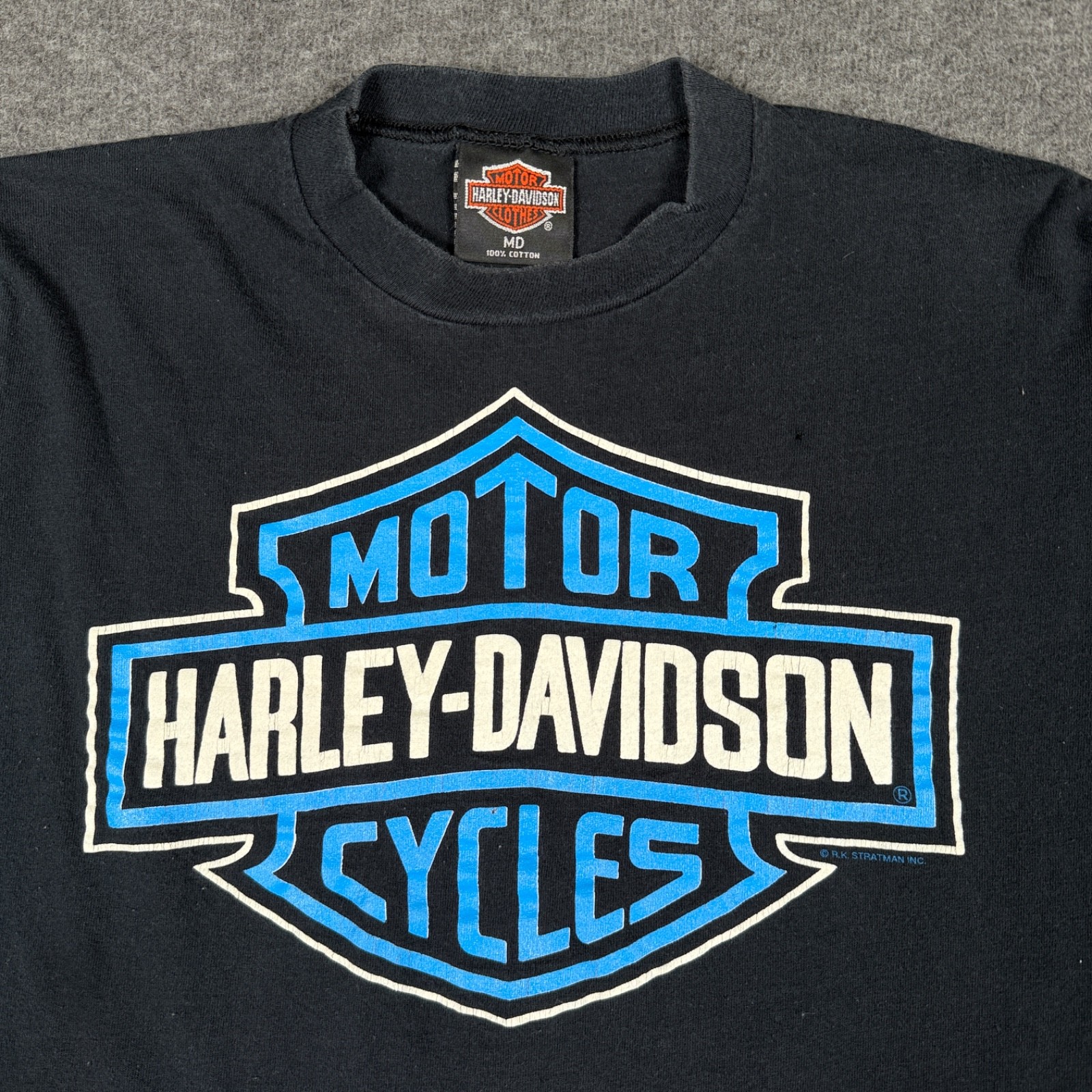 VTG 1991 Harley Davidson Shirt Mens Medium Blue Flames Gator Seminole FL Biker * gallery