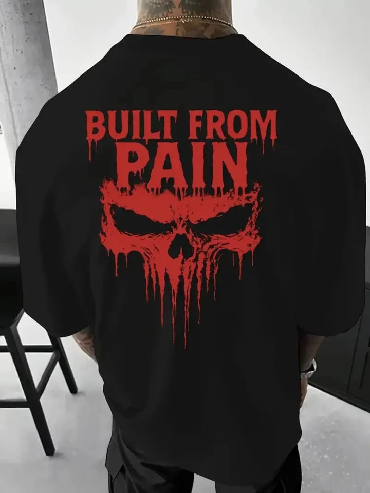 Men’S 180g Pure T-Shirt with Skull & “Built from Pain” Gr