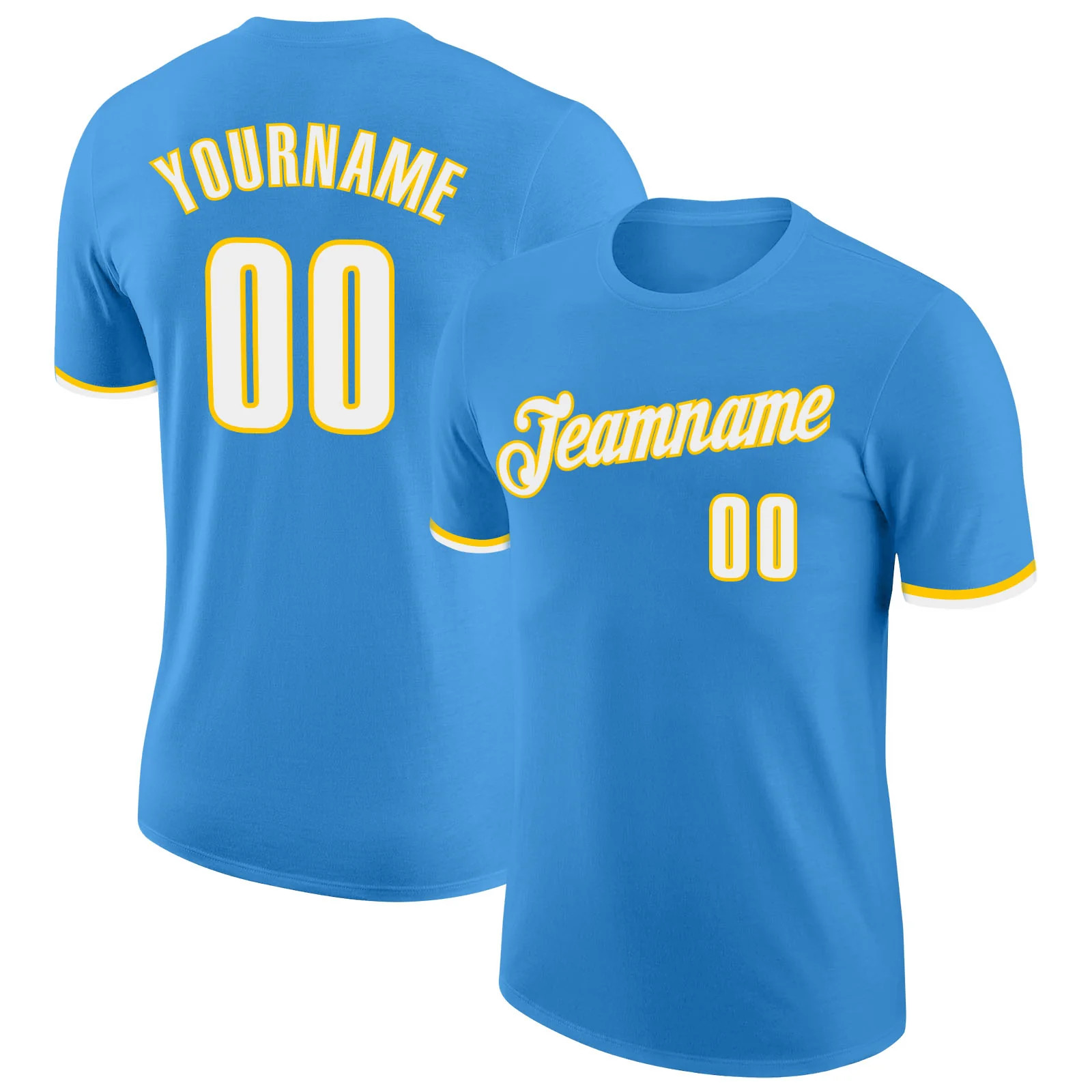 Custom Powder Blue White Gold Performance T-Shirt Personalized Team Gift for Men gallery