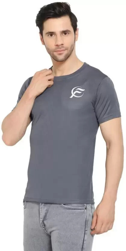 FLEXICA MENS Pack of 2 Men Solid Round Neck Polyester Grey, COTTON White T-Shirt gallery
