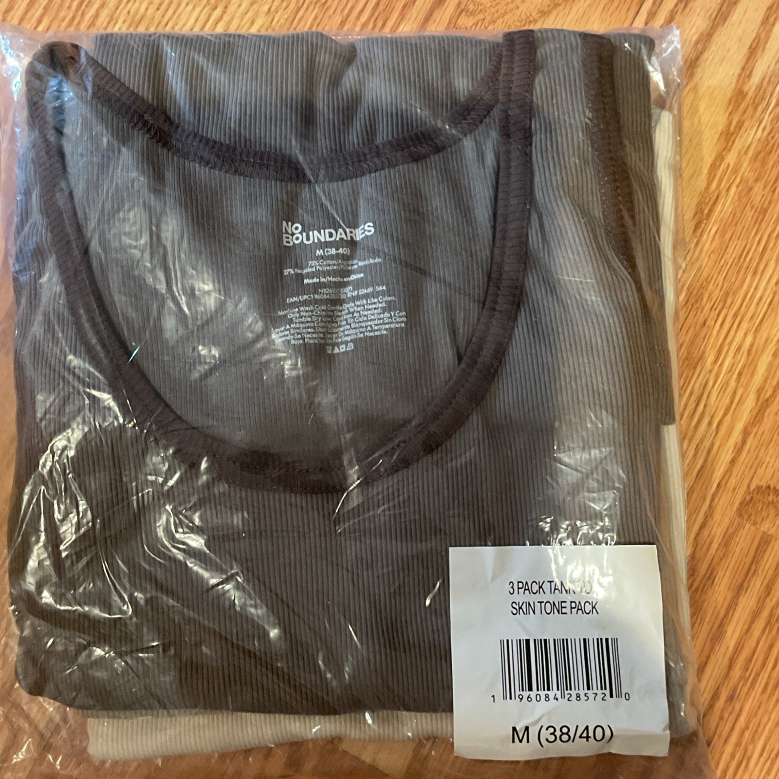 No Boundaries 3 Pack Tank Top Skin Tone Medium (38/40) Ribbed Cotton Blend