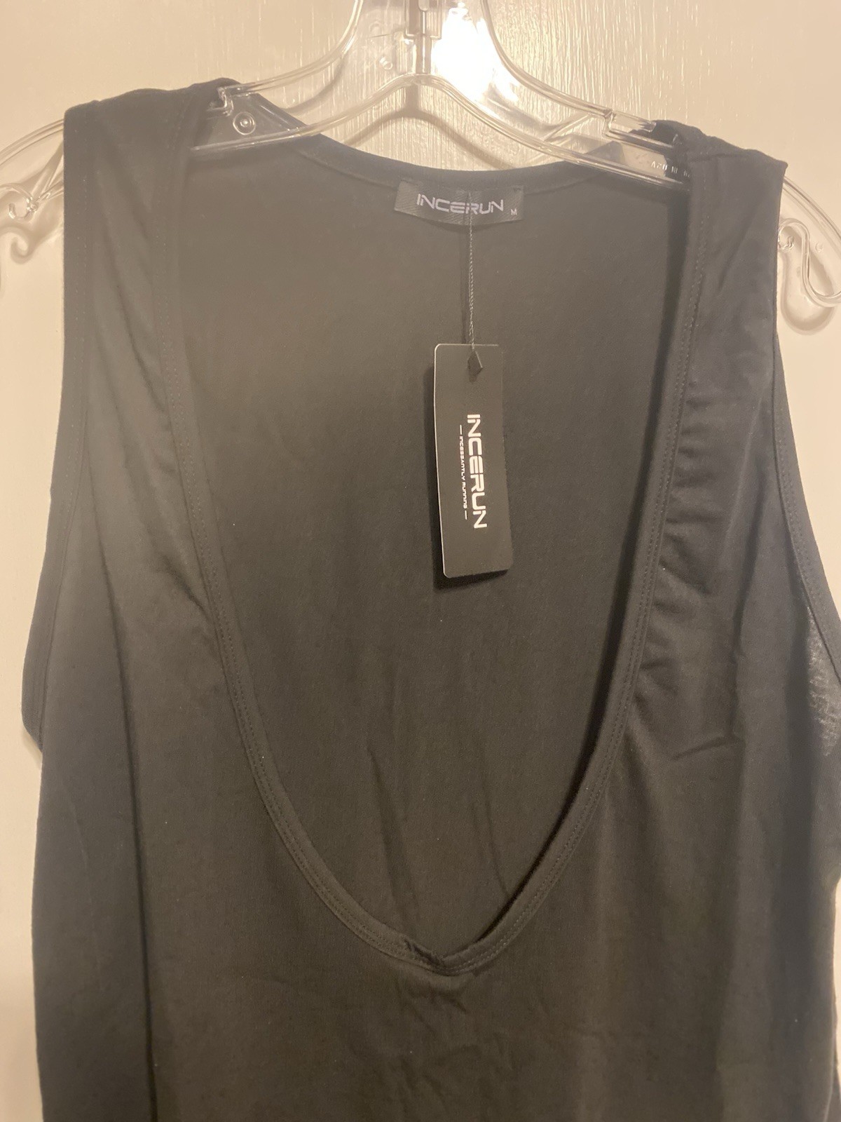 Incerun Mens Deep Scoop Neck Sleeveless Tank Top Loose Tee Black Size Medium NWT gallery