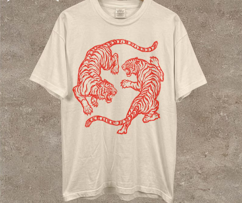 Japanese Fighting Tigers Tee Vintage Tattoo Art Graphic Shirt Retro Tiger Lover gallery