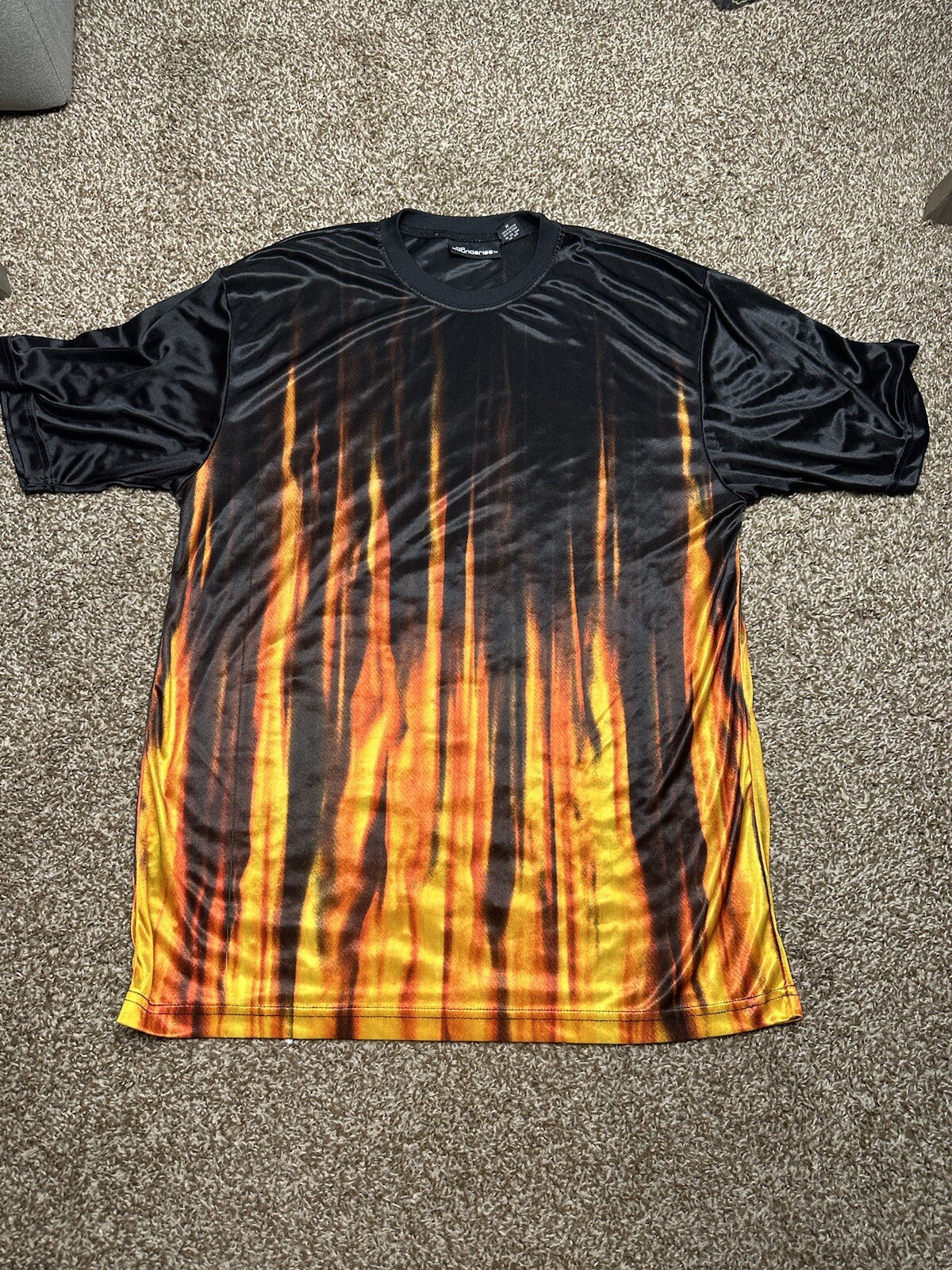 Lot 7 Vtg No Boundaries Flames Sheer AOP Dragon Rave Y2K M/L Anime Hardy Shirt gallery