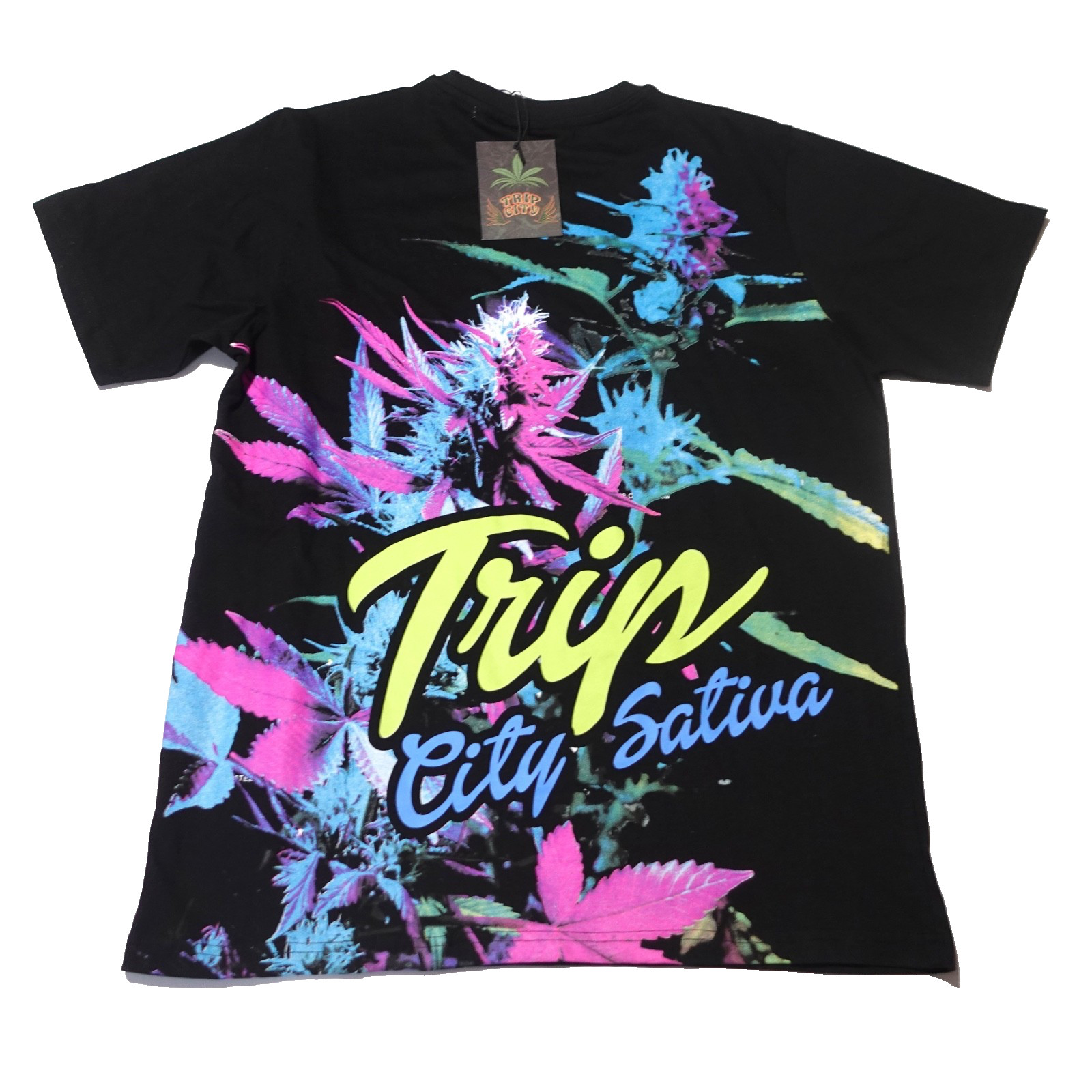 NWT Trip City Sativa Mens Size L AOP Graphic Print New Black Colorful California