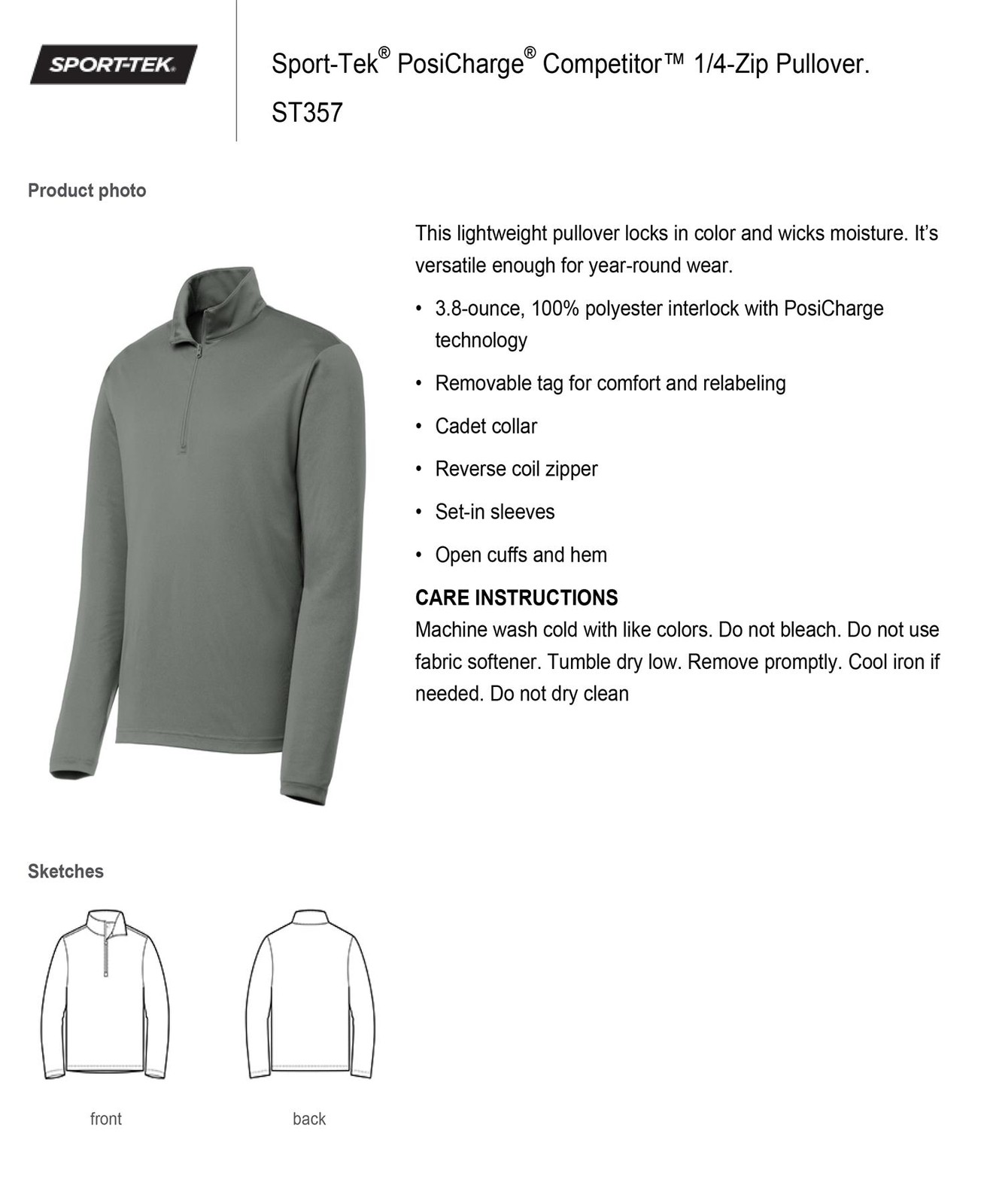 Sport-Tek Mens 1/4-Zip Long Sleeve Lightweight Cadet Collar Pullover ST357 gallery
