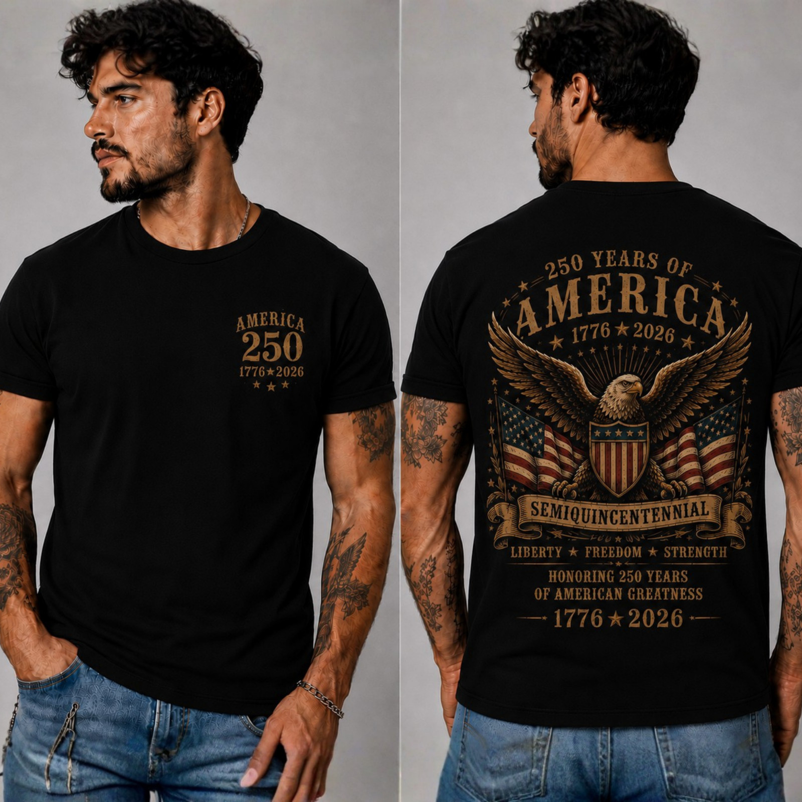 America 250th Anniversary Shirt 1776 2026 Patriotic Eagle Flag 4th July (S-5XL) gallery