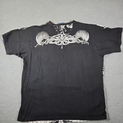 Y2K Floral Skeleton Warrior Tshirt Sz L Class Player Tag Tiki Feel Print RARE