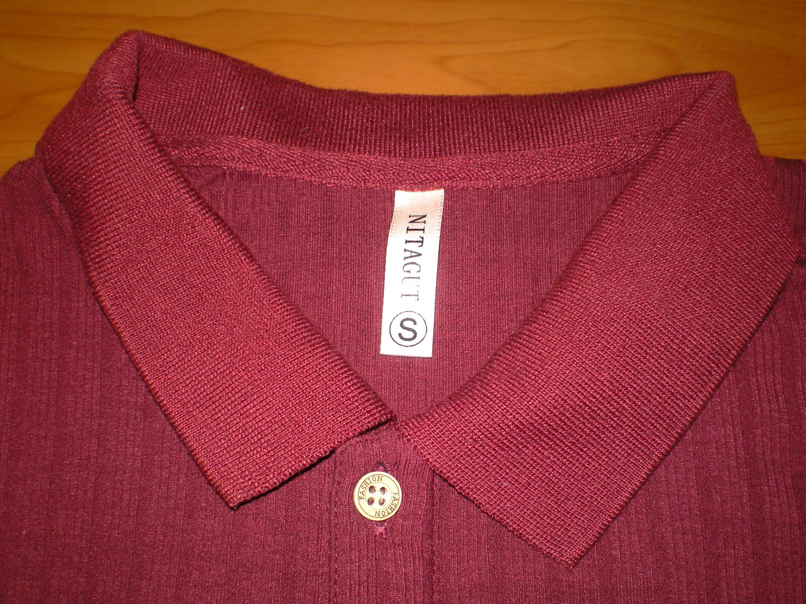 NITAGUT Mens BURGUNDY WINE Casual Short Sleeve Collared Ribbed Knit POLO Shirt S gallery